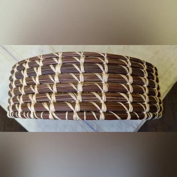 Vintage ROUND long leaf PINE NEEDLE BASKET open coiled Coushatta hanging raffia - Picture 3 of 7